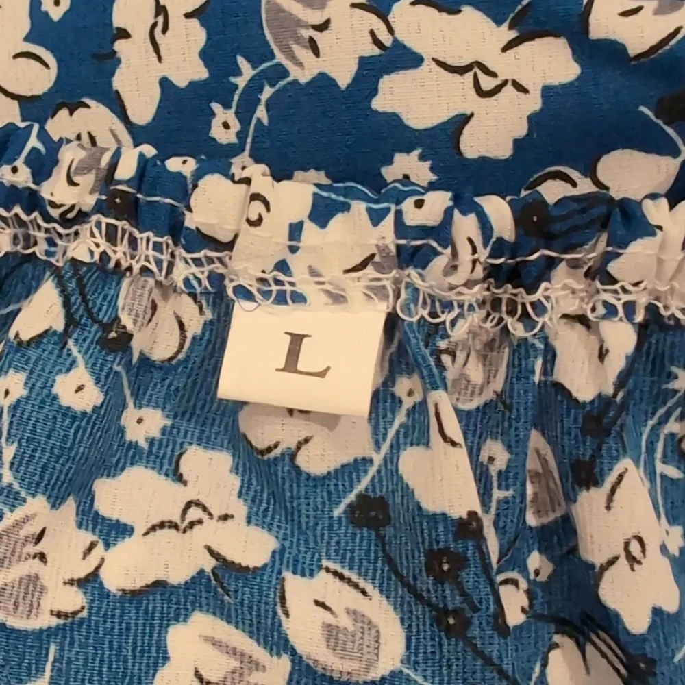 SHEIN Blue And White Floral Off Shoulder Tie Bust Ruched Front Mini Dress Large